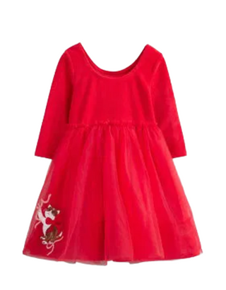 Mini Boden Girls' Katie Kitten Long Sleeve Tulle Dress in Red (Imperfect)