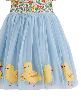 Mini Boden Girl's Short Sleeve Ami Applique Tulle Dress in Apple Blossom (Imperfect)