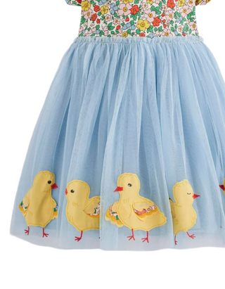 Mini Boden Girl's Short Sleeve Ami Applique Tulle Dress in Apple Blossom (Imperfect)