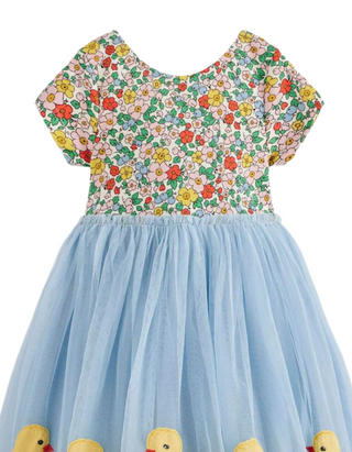 Mini Boden Girl's Short Sleeve Ami Applique Tulle Dress in Apple Blossom (Imperfect)