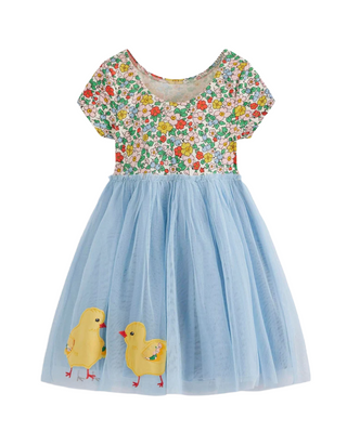 Mini Boden Girl's Short Sleeve Ami Applique Tulle Dress in Apple Blossom (Imperfect)