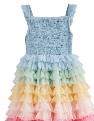 Mini Boden Girls' Rainbow Skirt Tulle Dress in Blue (Imperfect)