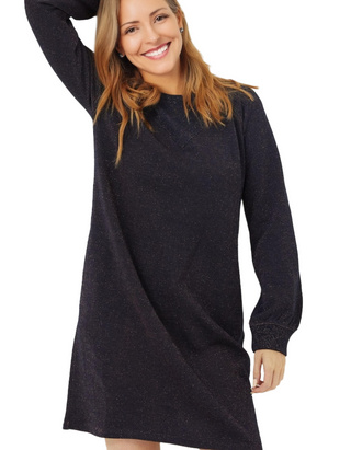 Women's Long Sleeve Noa Sparkle Sweat Dress in Navy (IMPERFECT)