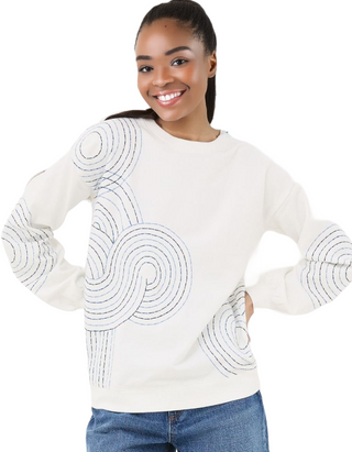 Women's Long Sleeve Alex Natural Embroidered Sweatshirt in White