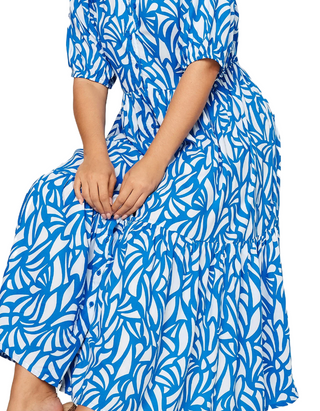 Women's Curve Abstract Print Shirt Dress in Blue (IMPERFECT)