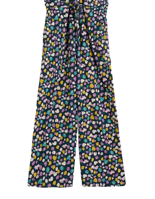 Women's Cotton Jersey Short Sleeve Wide Leg Rose Trails Jumpsuits in Spring Tulips Maritime