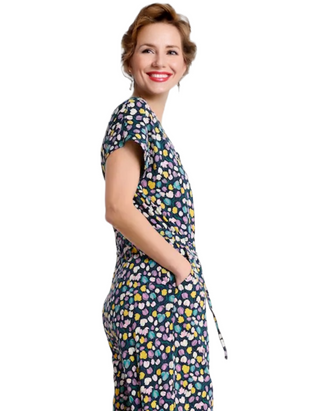 Women's Cotton Jersey Short Sleeve Wide Leg Rose Trails Jumpsuits in Spring Tulips Maritime