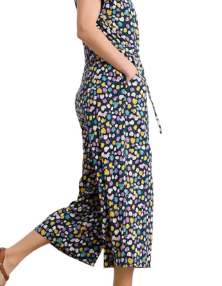 Women's Cotton Jersey Short Sleeve Wide Leg Rose Trails Jumpsuits in Spring Tulips Maritime
