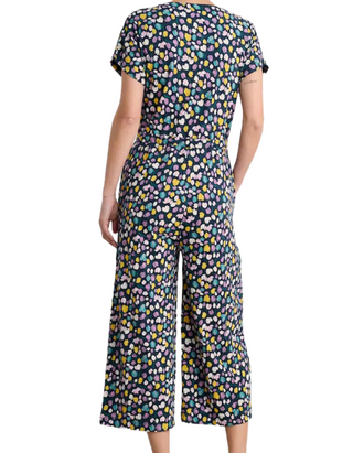 Women's Cotton Jersey Short Sleeve Wide Leg Rose Trails Jumpsuits in Spring Tulips Maritime