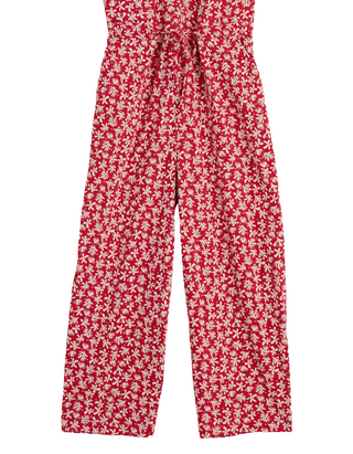Women's Cotton Jersey Short Sleeve Wide Leg Rose Trails Jumpsuits in Red Saltwater Ditsy Scarlet