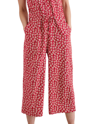 Women's Cotton Jersey Short Sleeve Wide Leg Rose Trails Jumpsuits in Red Saltwater Ditsy Scarlet