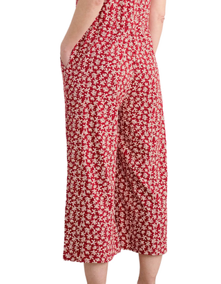 Women's Cotton Jersey Short Sleeve Wide Leg Rose Trails Jumpsuits in Red Saltwater Ditsy Scarlet