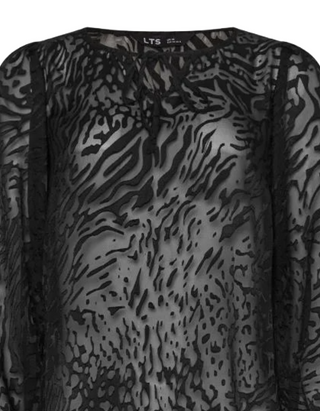 Women's Tall Animal Burnout Tie Blouse in Black (Imperfect)