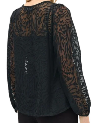 Women's Tall Animal Burnout Tie Blouse in Black (Imperfect)