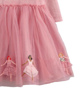 Mini Boden Girls' Applique Velvet Tulle Dress in Almond Pink Ballerinas