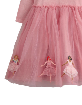 Mini Boden Girls' Applique Velvet Tulle Dress in Almond Pink Ballerinas