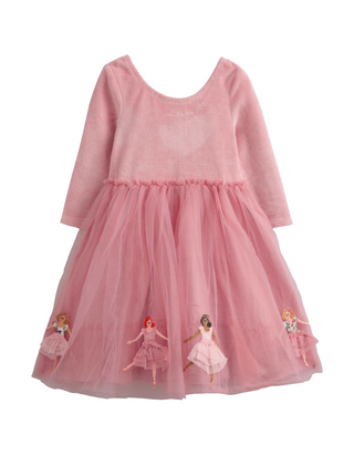 Mini Boden Girls' Applique Velvet Tulle Dress in Almond Pink Ballerinas