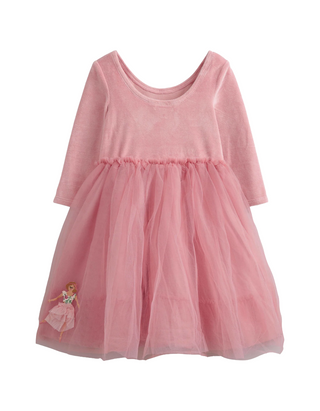 Mini Boden Girls' Applique Velvet Tulle Dress in Almond Pink Ballerinas
