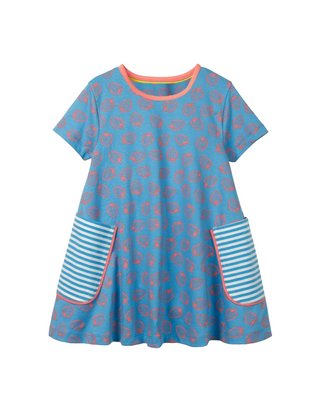 Mini Boden Girl's Short-Sleeved Printed Tunic Dress in Blue Strawberry