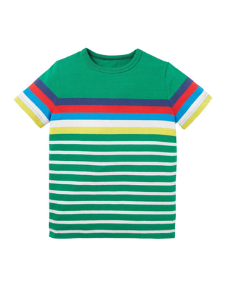 Mini Boden Boy's Rainbow Breton T-shirt in Highland Green Rainbow