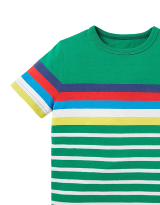 Mini Boden Boy's Rainbow Breton T-shirt in Highland Green Rainbow