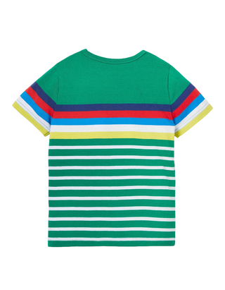 Mini Boden Boy's Rainbow Breton T-shirt in Highland Green Rainbow