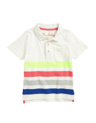 Mini Boden Boy's Rainbow Jersey Polo in Ivory Multi
