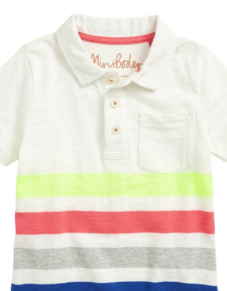 Mini Boden Boy's Rainbow Jersey Polo in Ivory Multi