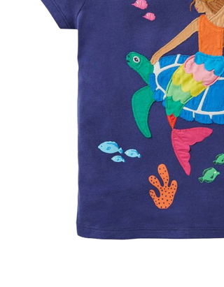 Mini Boden Girl's Big Applique T-shirt in Starboard Blue Mermaid
