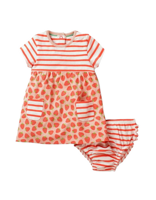 Baby Boden Baby Strawberry Hotchpotch Dress and Knickers Set in Peach Melba