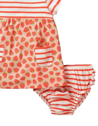 Baby Boden Baby Strawberry Hotchpotch Dress and Knickers Set in Peach Melba