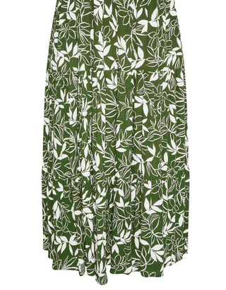 Women's Curve Plus Size Leaf Print Crinkle Tiered Maxi Dress in Green (IMPERFECT)