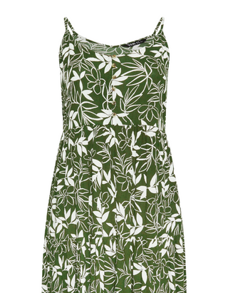 Women's Curve Plus Size Leaf Print Crinkle Tiered Maxi Dress in Green (IMPERFECT)