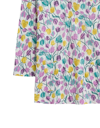 Women's 3/4 Sleeve Gypsophilia Notch Neck 100% Cotton Top in Spring Floral