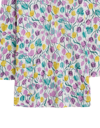 Women's 3/4 Sleeve Gypsophilia Notch Neck 100% Cotton Top in Spring Floral