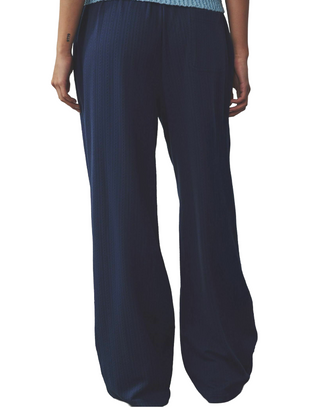 Women's Textured Jersey Stripe Wide Leg Trousers in Indigo Blue