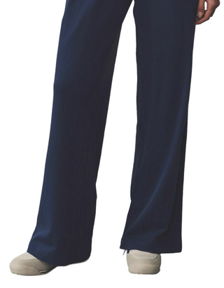 Women's Textured Jersey Stripe Wide Leg Trousers in Indigo Blue