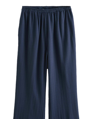 Women's Textured Jersey Stripe Wide Leg Trousers in Indigo Blue
