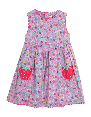 JOJO Maman Girl's Strawberry Summer Sleeveless Appliqué Dress in Pink