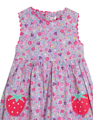 JOJO Maman Girl's Strawberry Summer Sleeveless Appliqué Dress in Pink