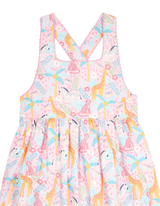 JOJO Maman Bebe Girl's Safari Animals Cross Back Dress in Pink