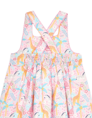 JOJO Maman Bebe Girl's Safari Animals Cross Back Dress in Pink