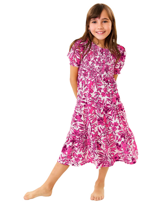Lilly Pulitzer Girls Mini Jilly Sleeved Midi Dress in Flower Bloom