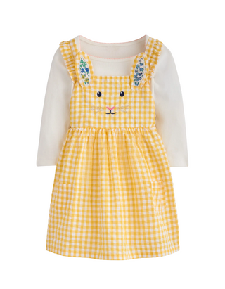 Mini Boden Novelty Pinny Dress Set in Yellow Gingham Bunny