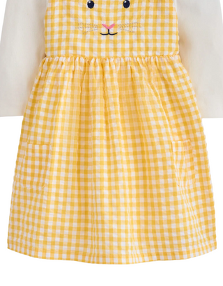 Mini Boden Novelty Pinny Dress in Yellow Gingham Bunny