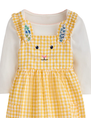 Mini Boden Novelty Pinny Dress in Yellow Gingham Bunny