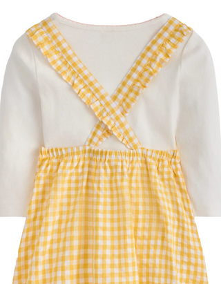 Mini Boden Novelty Pinny Dress in Yellow Gingham Bunny