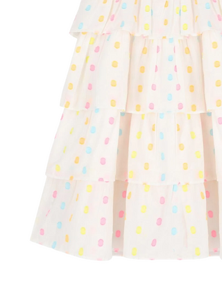BILLIEBLUSH Girls Sleeveless Multi Polka Dot layered Dress in Ivory