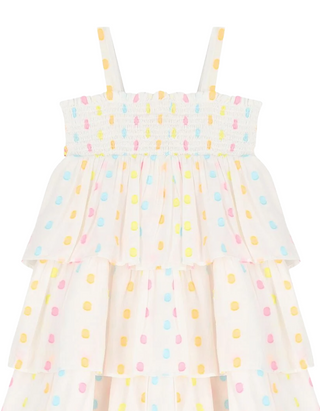 BILLIEBLUSH Girls Sleeveless Multi Polka Dot layered Dress in Ivory