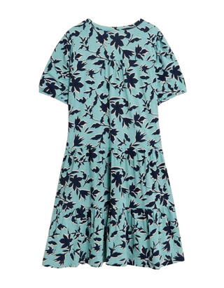 Women's Clara Cotton Jersey Tiered Dress in Teal Print